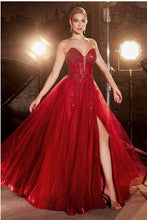 Load image into Gallery viewer, Strapless Red Sequined Embellished Corset Style Tulle Ball Gown