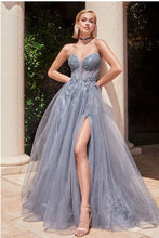Load image into Gallery viewer, Strapless Sage Green Sequined Embellished Corset Style Tulle Ball Gown