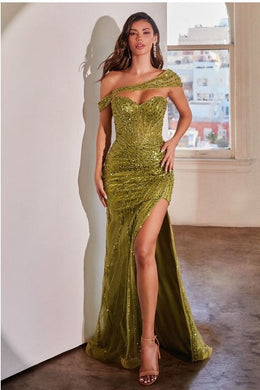 Elegance Of Love Olive Sequined Embellished Strapless Sparkle Gown