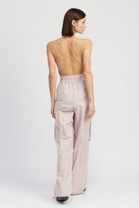 Modern Beige Cargo Style Jumpsuit