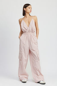 Modern Beige Cargo Style Jumpsuit