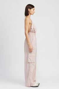 Modern Beige Cargo Style Jumpsuit