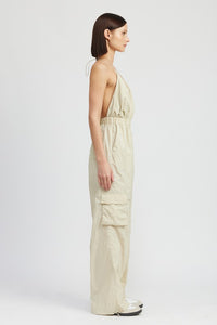 Modern Beige Cargo Style Jumpsuit