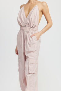 Modern Beige Cargo Style Jumpsuit