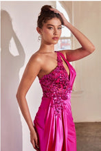 Load image into Gallery viewer, Champagne Gold Satin One Shoulder Draped Embellished Sequin Gown
