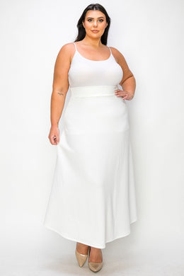 Plus Size White High Waist A Line Maxi Skirt