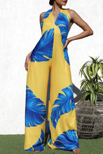 Load image into Gallery viewer, Yellow Leaf Backless Halter Print Wide Leg Jumpsuit