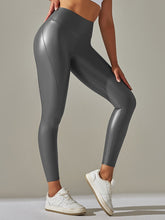 Load image into Gallery viewer, High Waist Black Athletic Style Faux Leather Leggings