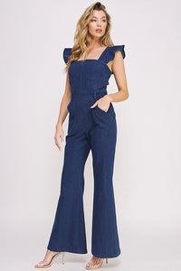 Denim Blue Ruffle Flare Leg Jumpsuit