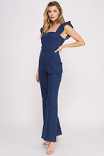 Load image into Gallery viewer, Denim Blue Ruffle Flare Leg Jumpsuit