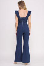 Load image into Gallery viewer, Denim Blue Ruffle Flare Leg Jumpsuit