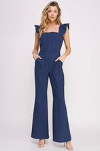 Load image into Gallery viewer, Denim Blue Ruffle Flare Leg Jumpsuit