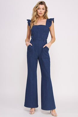 Denim Blue Ruffle Flare Leg Jumpsuit