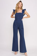 Load image into Gallery viewer, Denim Blue Ruffle Flare Leg Jumpsuit