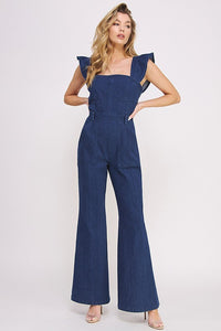 Denim Blue Ruffle Flare Leg Jumpsuit