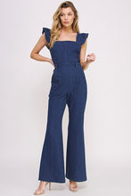 Load image into Gallery viewer, Denim Blue Ruffle Flare Leg Jumpsuit