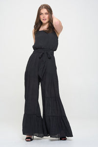 Plus Size Taupe Elastic Straped Tied Jumpsuit