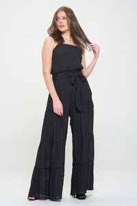 Plus Size Taupe Elastic Straped Tied Jumpsuit