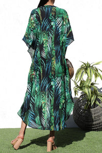 Summer Tropical Green Maxi Button Down Shirt Dress