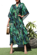 Load image into Gallery viewer, Summer Tropical Green Maxi Button Down Shirt Dress