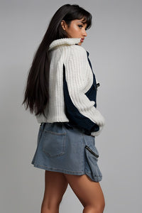 Knit Multi White-Blue Fabric Sweater