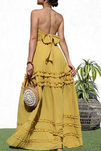 Ruffled Yellow Halter Sleeveless Maxi Dress