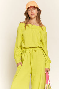 Plus Size Lime One Shoulder Terry Knit Jumpsuit