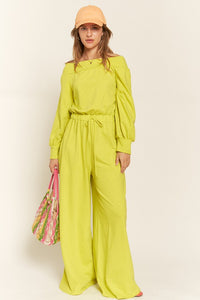 Plus Size Lime One Shoulder Terry Knit Jumpsuit