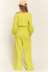 Plus Size Lime One Shoulder Terry Knit Jumpsuit