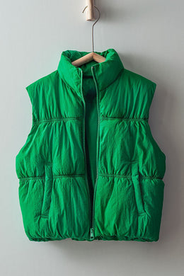 Winter Green Sleeveless Quilted Puffer Sleeveless Vest