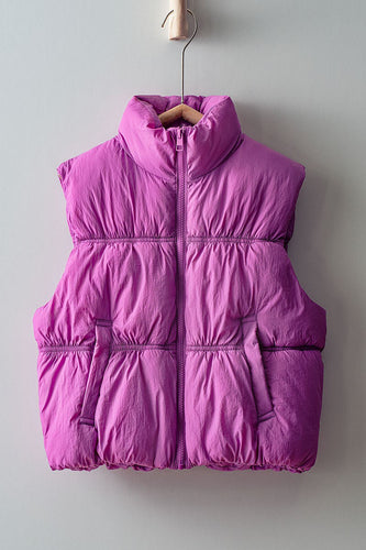 Purple Sleeveless Quilted Puffer Sleeveless Vest