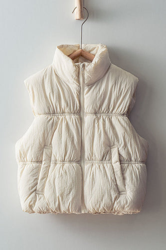 Cream Sleeveless Quilted Puffer Sleeveless Vest