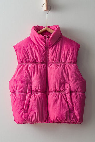 Fuschia Pink Sleeveless Quilted Puffer Sleeveless Vest