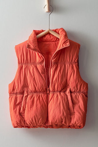 Winter Orange Sleeveless Quilted Puffer Sleeveless Vest