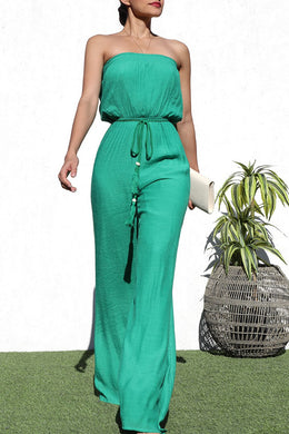 Strapless Kelly Green Summer Belted Jumpsuit