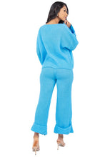 Load image into Gallery viewer, Fashion 2pc Blue Sweater Pant Set