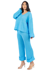 Fashion 2pc Blue Sweater Pant Set