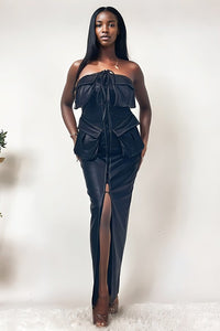 Athena Black Faux Leather Strapless Maxi Dress