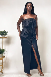 Athena Black Faux Leather Strapless Maxi Dress