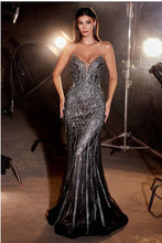 Load image into Gallery viewer, Strapless Embellished Sequin Glitter Black Nude Mermaid Gown