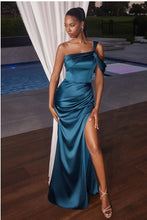 Load image into Gallery viewer, Black Satin Goddess One Shoulder Beautifully Draped Gown