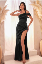 Load image into Gallery viewer, Wine Red Satin Goddess One Shoulder Beautifully Draped Gown