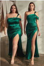 Load image into Gallery viewer, Turquoise Satin Goddess One Shoulder Beautifully Draped Gown
