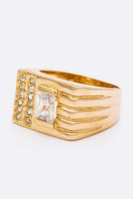 Load image into Gallery viewer, Crystal Square Unisex Gold Ring