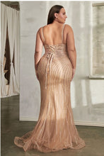 Load image into Gallery viewer, Plus Size Rose Gold Sequin Embellished Corset Lace Up Sleeveless Gown