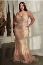 Load image into Gallery viewer, Plus Size Blue Sequin Embellished Corset Lace Up Sleeveless Gown