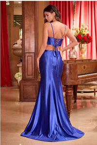 Satin Chic Ice Blue Two Piece Lace Up Prom/Homecoming Gown