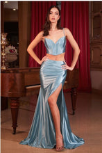 Load image into Gallery viewer, Satin Chic Ice Blue Two Piece Lace Up Prom/Homecoming Gown