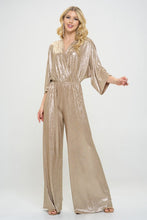 Load image into Gallery viewer, Kimono Sleeve Disco Gold Wide Leg Jumpsuit