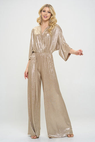 Kimono Sleeve Disco Gold Wide Leg Jumpsuit